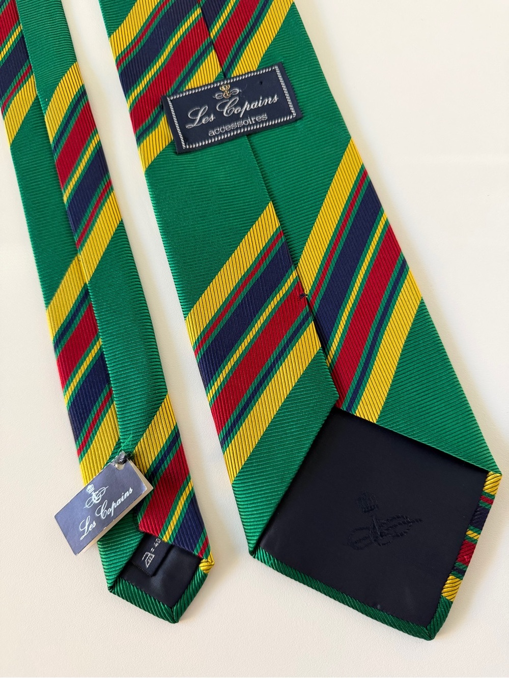 NEW Les Copains NWT Green Multi Stripes Repp	 100% Silk Tie Necktie Made Italy